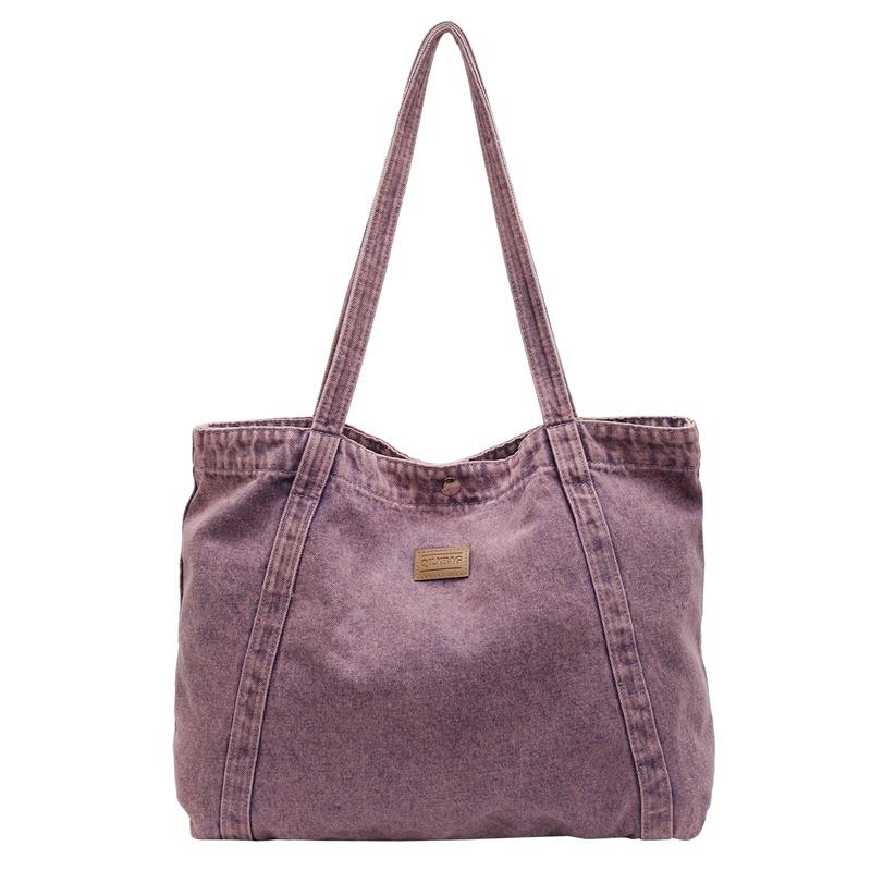 Сумка через плечо из денима, большая вместимость, сумка для покупок в стиле ретро, женская легкая сумка для поездок на работу фиолетовый