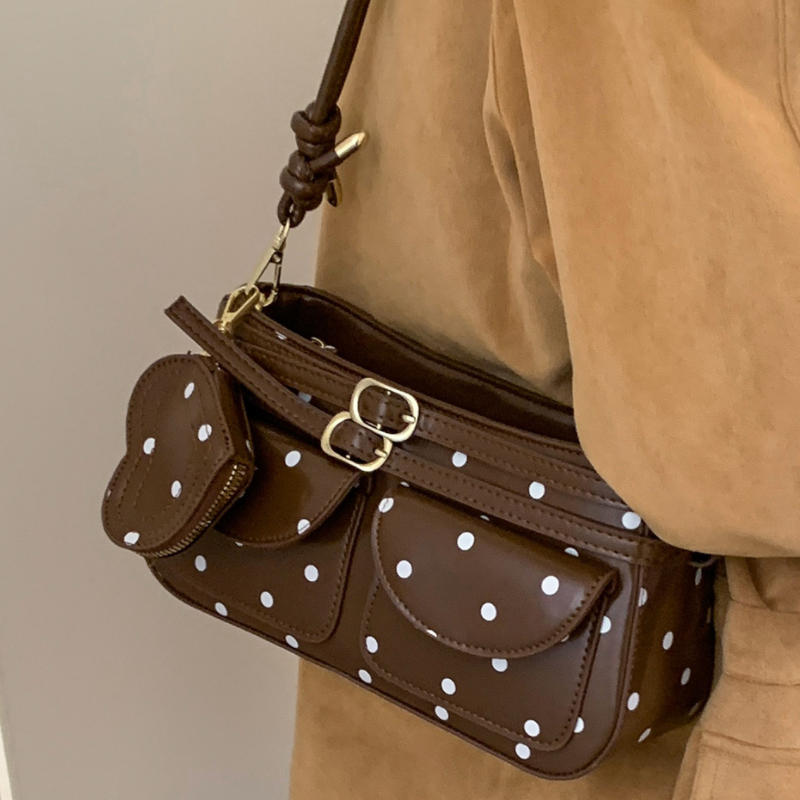 Korean Polka Dot Leather Handbag Women Heart Purse Charm Decor Shoulder Bag Fashion Belt Buckle Design Multi Pocket Underarm Bag 26X9X13CM коричневый
Korean Polka Dot Leather Handbag Women Heart Purse Charm Decor Shoulder Bag Fashion Belt Buckle Design Multi Pocket Underarm Bag 26X9X13CM коричневый