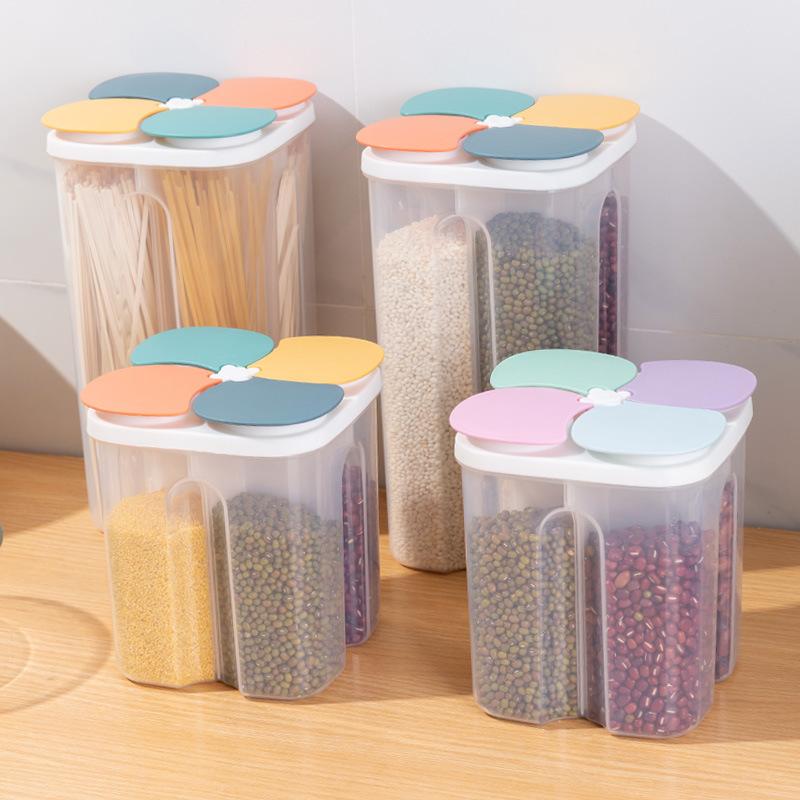 4 Grids Cereals Storage Box Plastic Sealed Jar Food Container Moisture-proof Grain Tank Spaghetti Keep Fresh Box Kitchen 1.5L
4 Grids Cereals Storage Box Plastic Sealed Jar Food Container Moisture-proof Grain Tank Spaghetti Keep Fresh Box Kitchen 1.5L