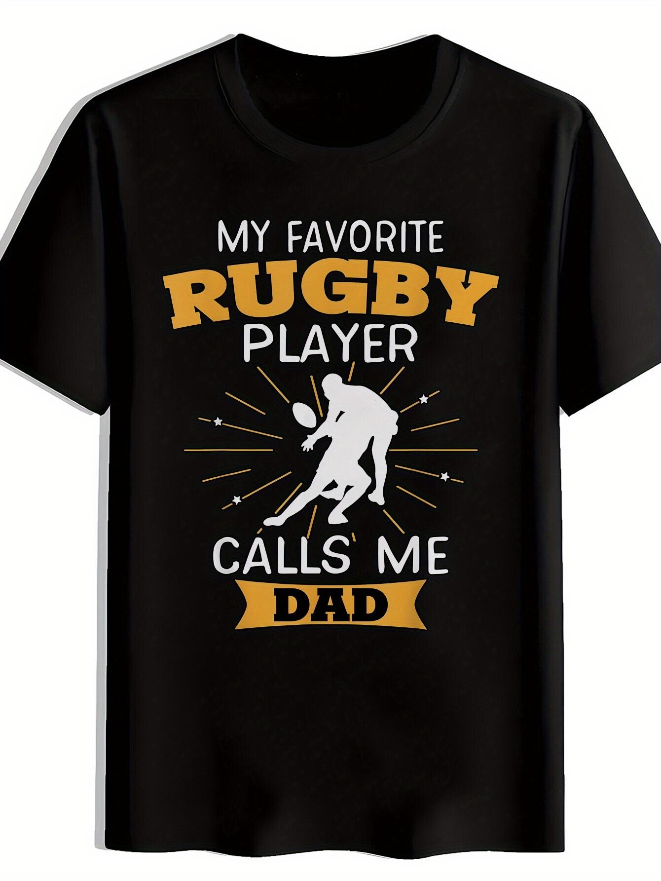Casual Crew Neck T-shirt with My Favorite Rugby Player Calls Me Dad Graphic Print - Black Polyester Tee for Summer S
Casual Crew Neck T-shirt with My Favorite Rugby Player Calls Me Dad Graphic Print - Black Polyester Tee for Summer S