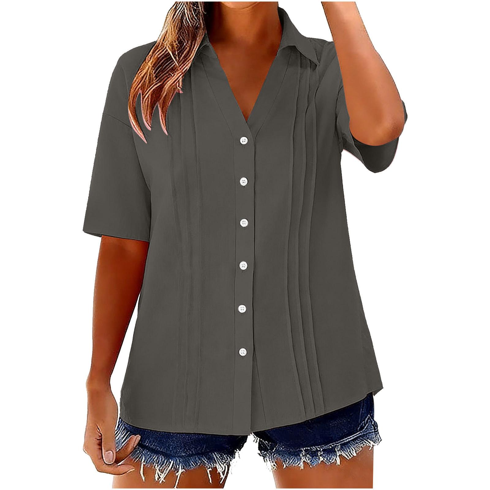 Women s Fashion -Color Cotton-Linen Collared Shirt: Short-Sleeve Button-Down Pleated Top S
Women s Fashion -Color Cotton-Linen Collared Shirt: Short-Sleeve Button-Down Pleated Top S