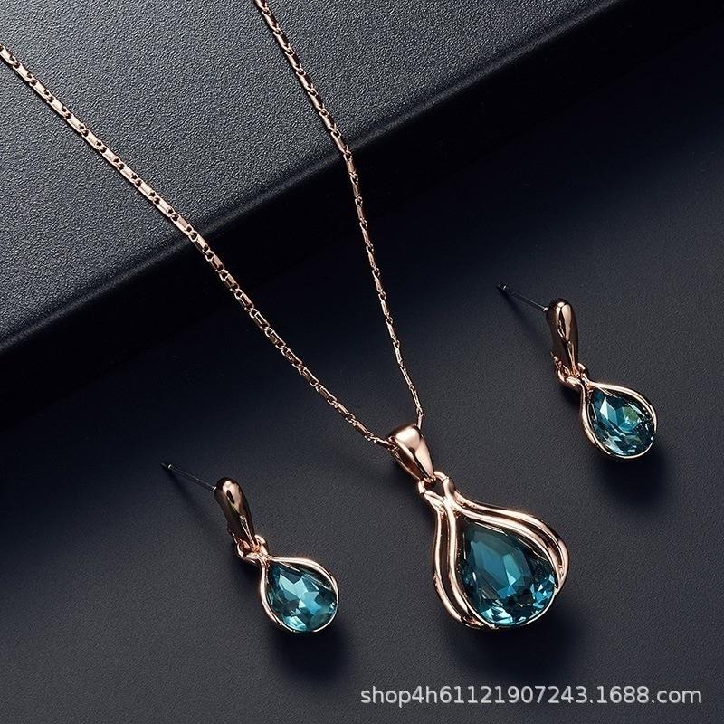 2pcs Set Temperament Luxury Geometry Green Crystal Water Drop Pendant Necklace Earrings for Women Bride Wedding Jewelry Set Gift
2pcs Set Temperament Luxury Geometry Green Crystal Water Drop Pendant Necklace Earrings for Women Bride Wedding Jewelry Set Gift
