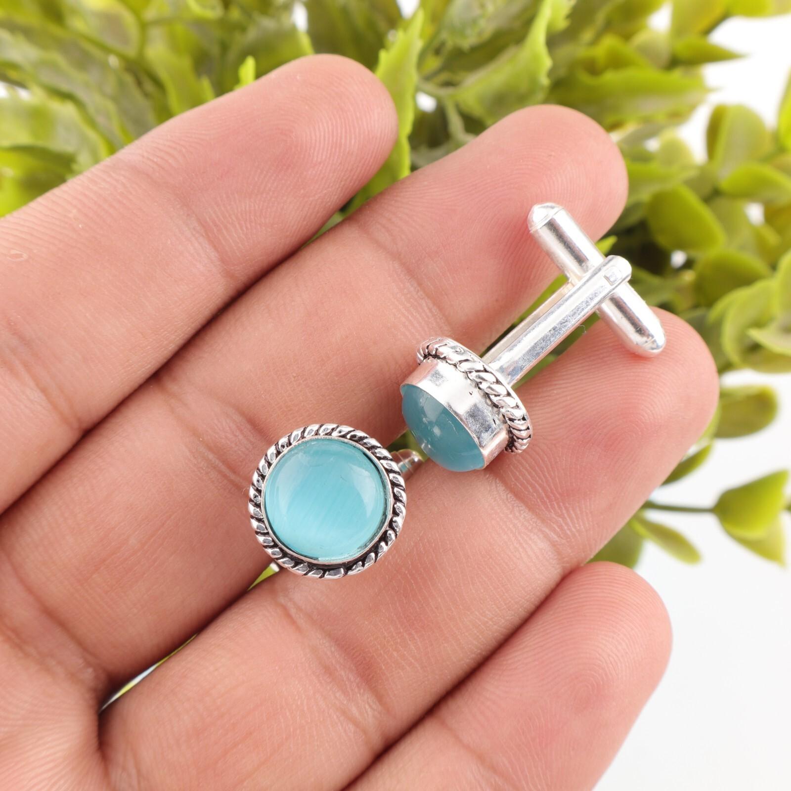 Natural Blue Cat s Eye Gemstone 925 Sterling Silver Handmade Men Cufflinks 0.51 CL-3-27
Natural Blue Cat s Eye Gemstone 925 Sterling Silver Handmade Men Cufflinks 0.51 CL-3-27