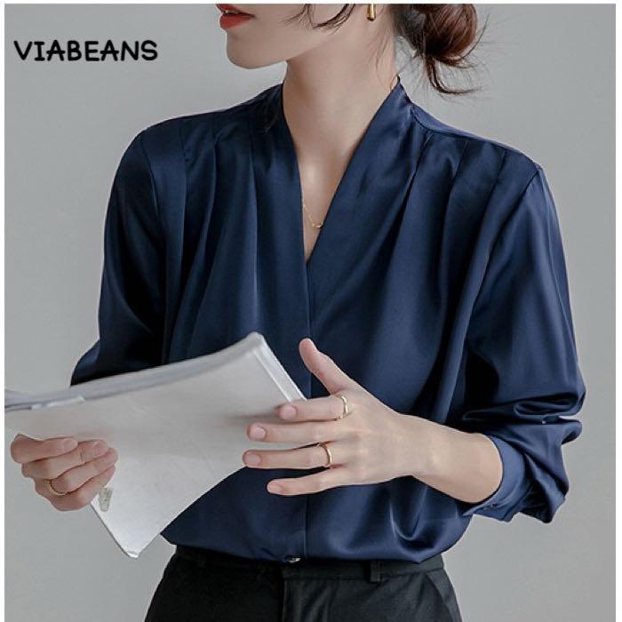 VIABEANS Женская французская профессиональная атласная шелковая рубашка с длинными рукавами
VIABEANS Женская французская профессиональная атласная шелковая рубашка с длинными рукавами