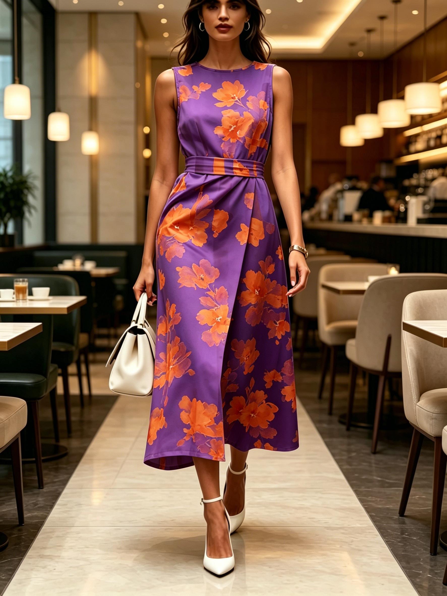 Round Neck Sleeveless Midi Dress Orange Floral Print Purple Color Womens Modern Elegant Casual Fashion Spring Summer Autumn Womens Clothing XXL
Round Neck Sleeveless Midi Dress Orange Floral Print Purple Color Womens Modern Elegant Casual Fashion Spring Summer Autumn Womens Clothing XXL