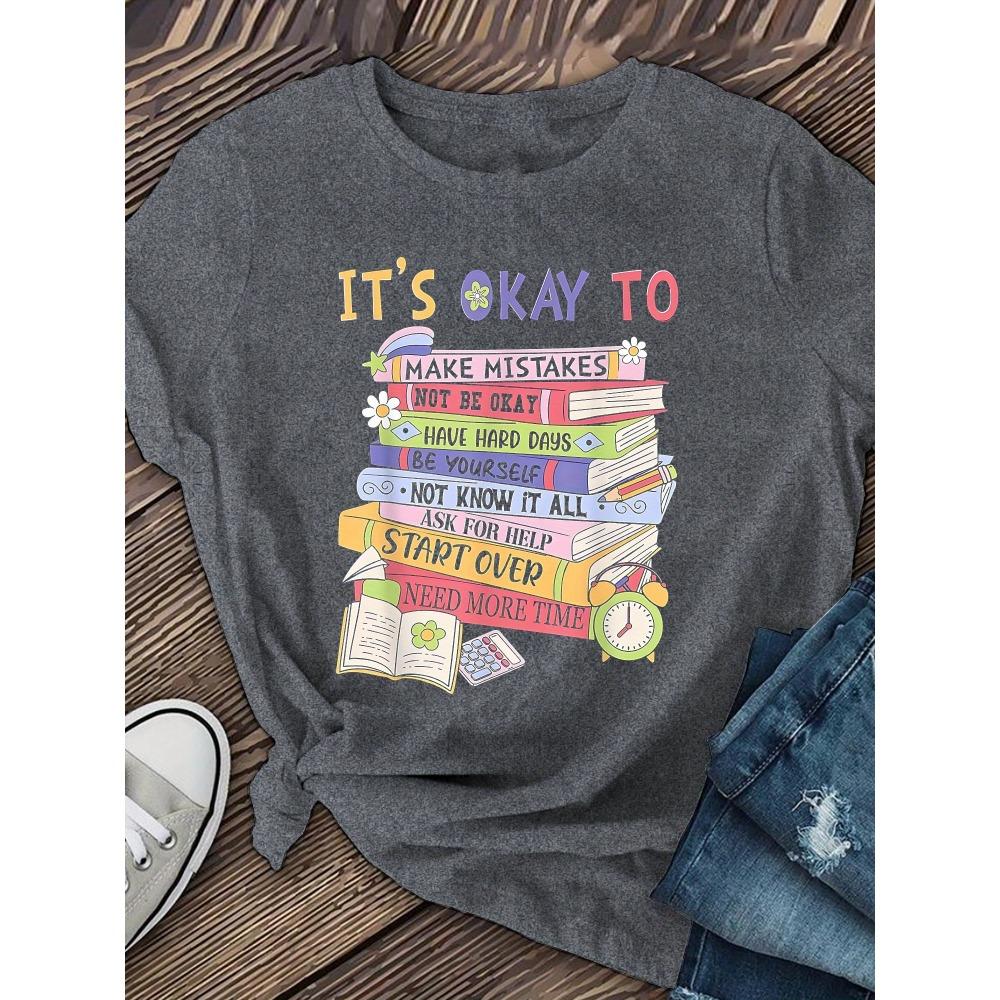 Women Cotton Short Sleeves T-shirts It s Okay To Women s Tee Mental Health Book Stack Graphic 2XL
Women Cotton Short Sleeves T-shirts It s Okay To Women s Tee Mental Health Book Stack Graphic 2XL
