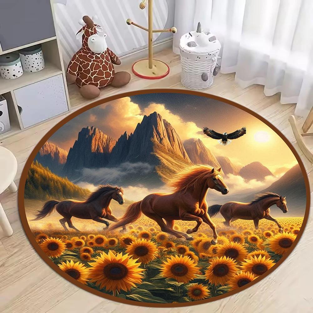 3D Dynamic Galloping Horses Round Rug Black Brown Beige Equestrian Print Soft Floor Mat for Living Room Bedroom Home Decor 80cm x 80cm
3D Dynamic Galloping Horses Round Rug Black Brown Beige Equestrian Print Soft Floor Mat for Living Room Bedroom Home Decor 80cm x 80cm