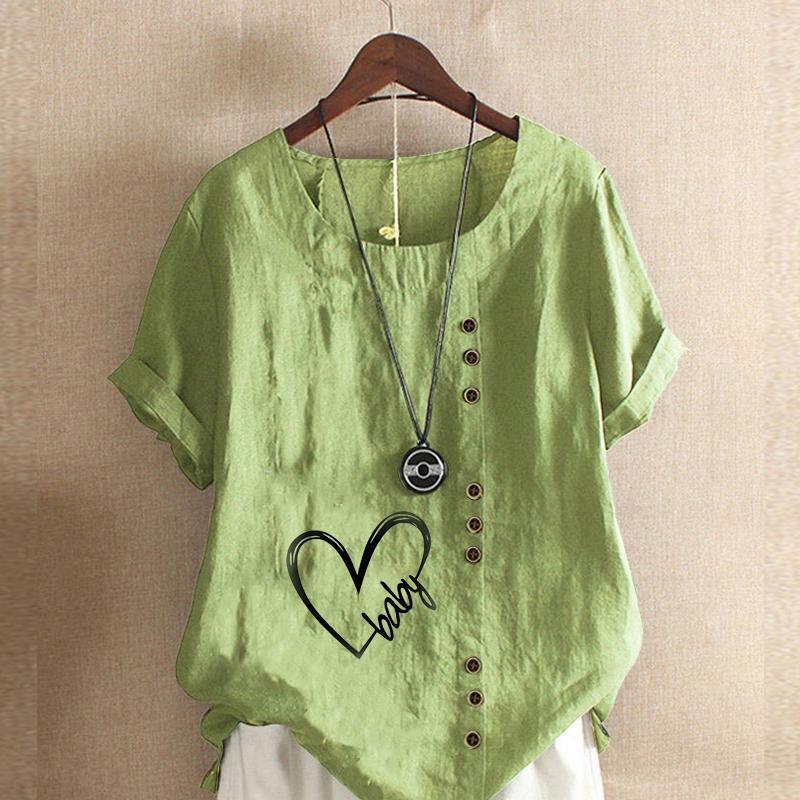 Женская модная футболка с круглым вырезом и коротким рукавом, повседневная хлопковая льняная рубашка с рисунком, свободная летняя блузка с принтом в виде сердца для отдыха, топы 5XL зелёный
Женская модная футболка с круглым вырезом и коротким рукавом, повседневная хлопковая льняная рубашка с рисунком, свободная летняя блузка с принтом в виде сердца для отдыха, топы 5XL зелёный
