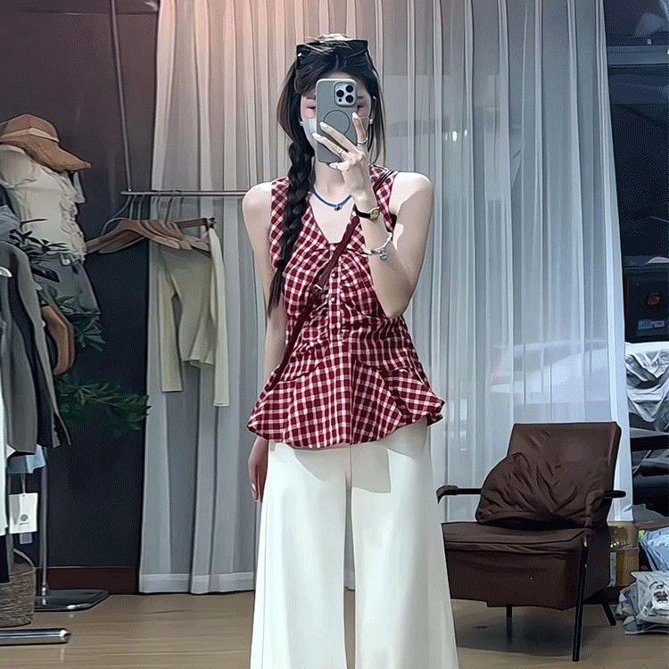 Women s Red Plaid Sleeveless Top & Wide-Leg Pants Set - 2026 French Retro Style S (Recommended 80-95 jin)
Women s Red Plaid Sleeveless Top & Wide-Leg Pants Set - 2026 French Retro Style S (Recommended 80-95 jin)