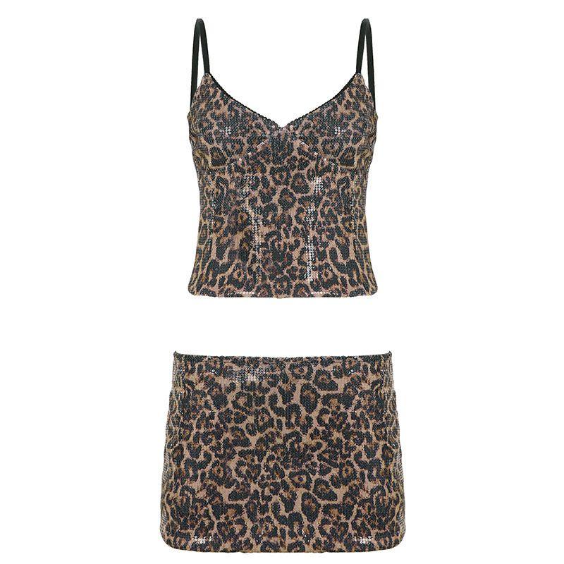 American Street Style Sexy Leopard Print Sequined Camisole and Short Skirt Two-Piece Set for Hot Girls, Slim Fit and Flattering Half-Skirt Outfit Brown S
American Street Style Sexy Leopard Print Sequined Camisole and Short Skirt Two-Piece Set for Hot Girls, Slim Fit and Flattering Half-Skirt Outfit Brown S