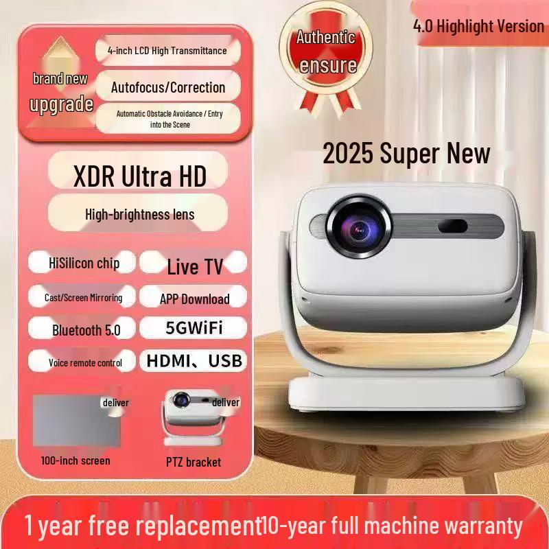 Ultra HD Auto Focus Wireless Home Projector 2026 - High Brightness, Screen Mirroring for Bedroom & Living Room Theater Small A8 Beige Fully Automatic
Ultra HD Auto Focus Wireless Home Projector 2026 - High Brightness, Screen Mirroring for Bedroom & Living Room Theater Small A8 Beige Fully Automatic