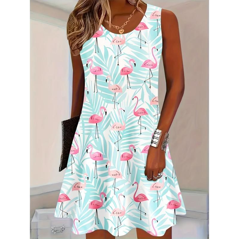 Ladies flamingo print sleeveless dress with tropical style summer casual wear suitable for beach vacation and daily wear XL
Ladies flamingo print sleeveless dress with tropical style summer casual wear suitable for beach vacation and daily wear XL