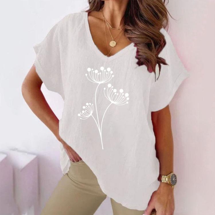 Summer Women s Floral Print Cotton Linen V Neck Casual Tshirt European American Style S
Summer Women s Floral Print Cotton Linen V Neck Casual Tshirt European American Style S