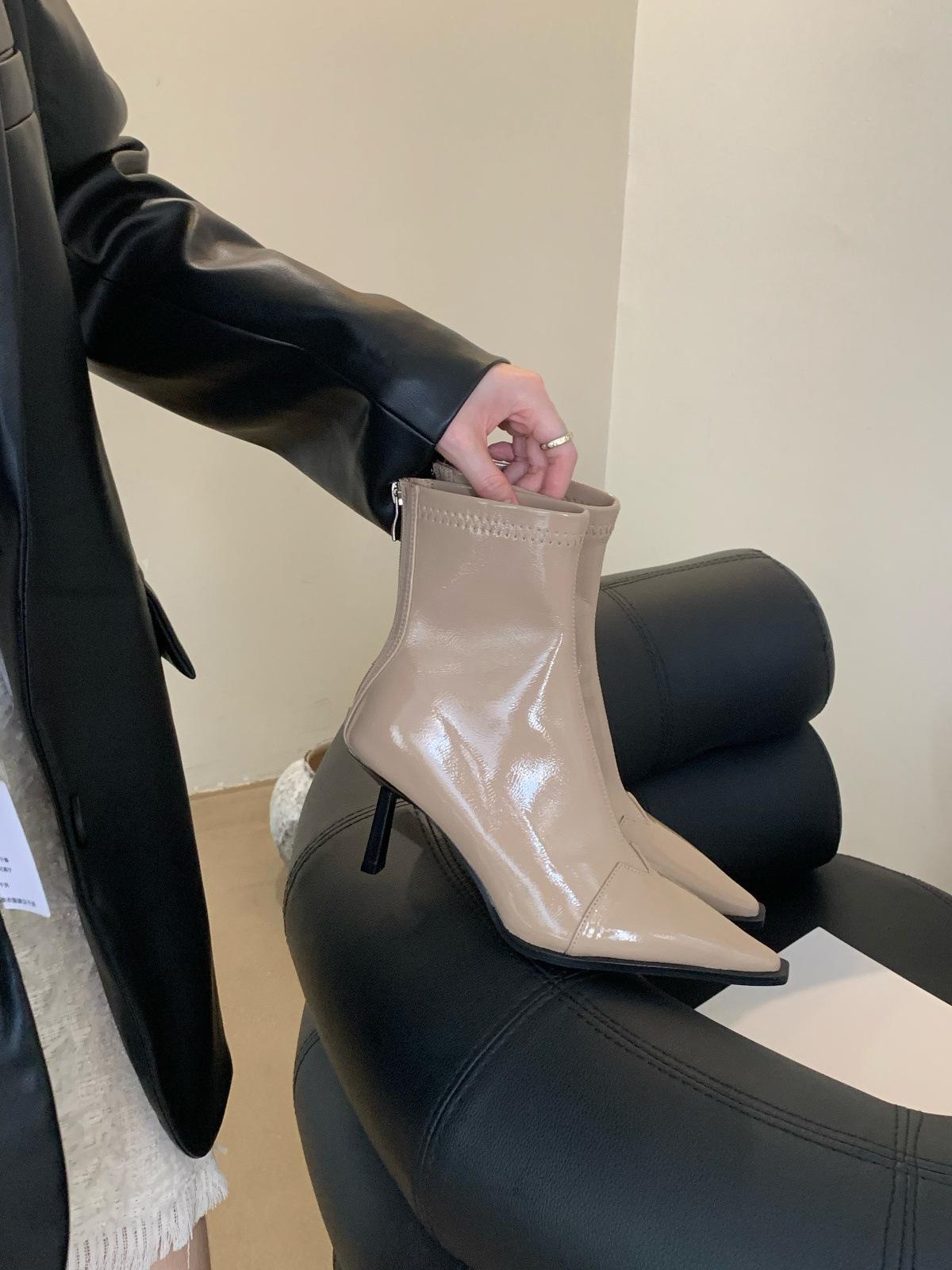 Temperament остроносые черные тонкие короткие сапоги женская обувь 2025 новые весенние и осенние одинарные сапоги летние сапоги на высоком каблуке 39