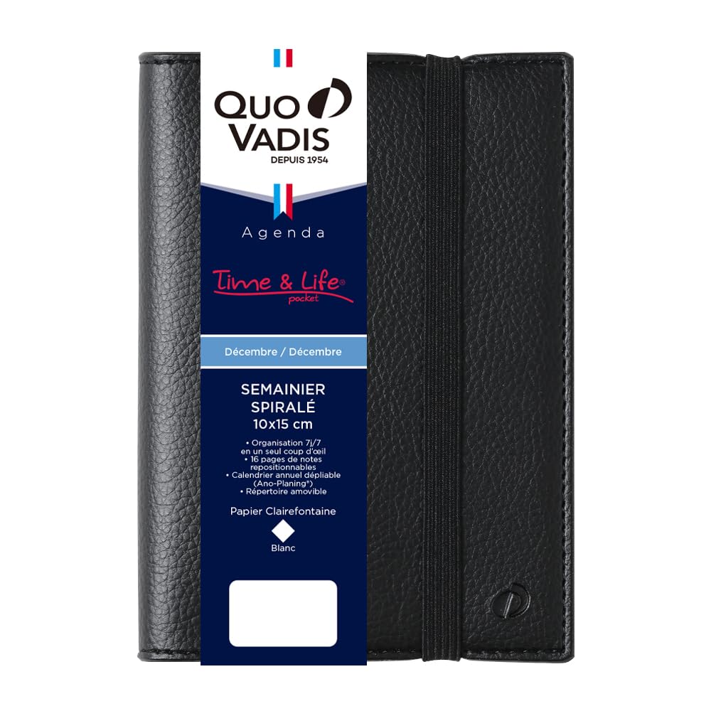 Quo Vadis 2026 Edition Time and Life 10x15 Diary (Weekly Vertical, Starting December 2025, A6 Variant, 10x15cm, French Edition), Black (qv539bk)
Quo Vadis 2026 Edition Time and Life 10x15 Diary (Weekly Vertical, Starting December 2025, A6 Variant, 10x15cm, French Edition), Black (qv539bk)