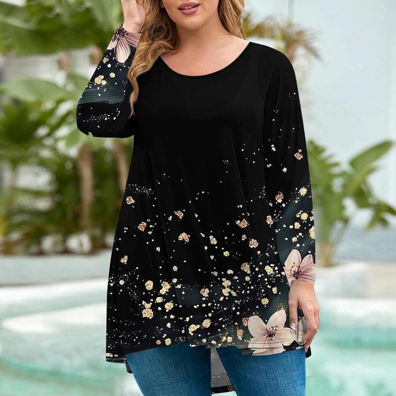 Женская мода большого размера с круглым вырезом и длинным рукавом, повседневный свободный пуловер с принтом, топ, футболки женские 6XL чёрный
Женская мода большого размера с круглым вырезом и длинным рукавом, повседневный свободный пуловер с принтом, топ, футболки женские 6XL чёрный