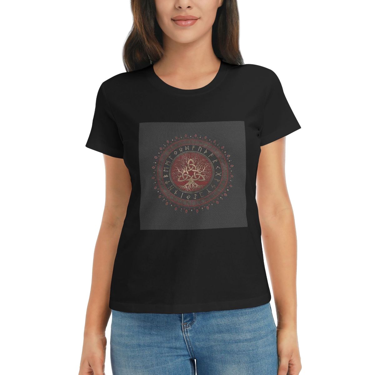 Women TShirt Tree Of Life With Triquetra Black Red Leather And Gold Short Sleeve Tees Crew Neck Shirts Clothes Tops Streetwear 4XL
Women TShirt Tree Of Life With Triquetra Black Red Leather And Gold Short Sleeve Tees Crew Neck Shirts Clothes Tops Streetwear 4XL