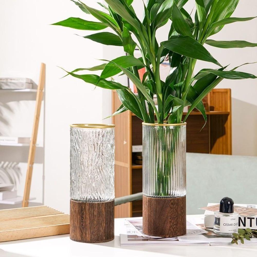 Striped Transparent Hydroponic Vase Wooden Base Cylinder Flower Vase Home Decoration E
Striped Transparent Hydroponic Vase Wooden Base Cylinder Flower Vase Home Decoration E