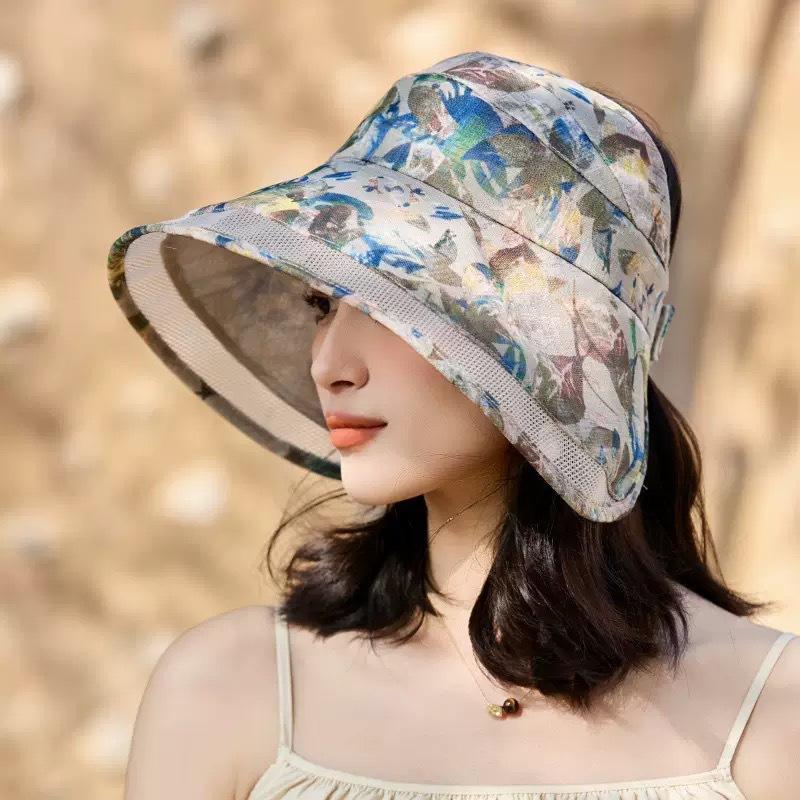 Пустая шляпа-цилиндр, Южная Корея, Новый стиль, Женская, Уличная дышащая, Защита от УФ-лучей, Шляпа от солнца с большими полями, Тканевая шляпа от солнца с листьями и цветами Head circumference (55cm-60cm)