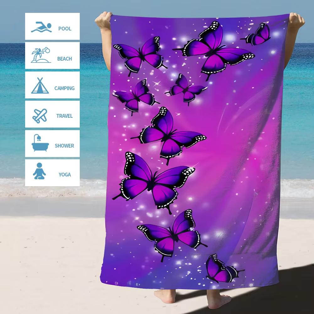 Butterfly Print Purple Beach Towel, Microfiber Sandproof Absorbent Lightweight Quick Dry for Yoga Swimming Vacation W40*H60(CM)
Butterfly Print Purple Beach Towel, Microfiber Sandproof Absorbent Lightweight Quick Dry for Yoga Swimming Vacation W40*H60(CM)