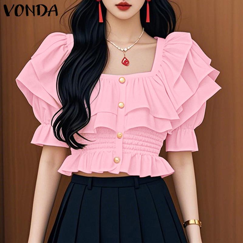 VONDA Summer Women Square Collar Puff Sleeve Ruffled Casual Texture Cropped Blouse S білий
VONDA Summer Women Square Collar Puff Sleeve Ruffled Casual Texture Cropped Blouse S білий