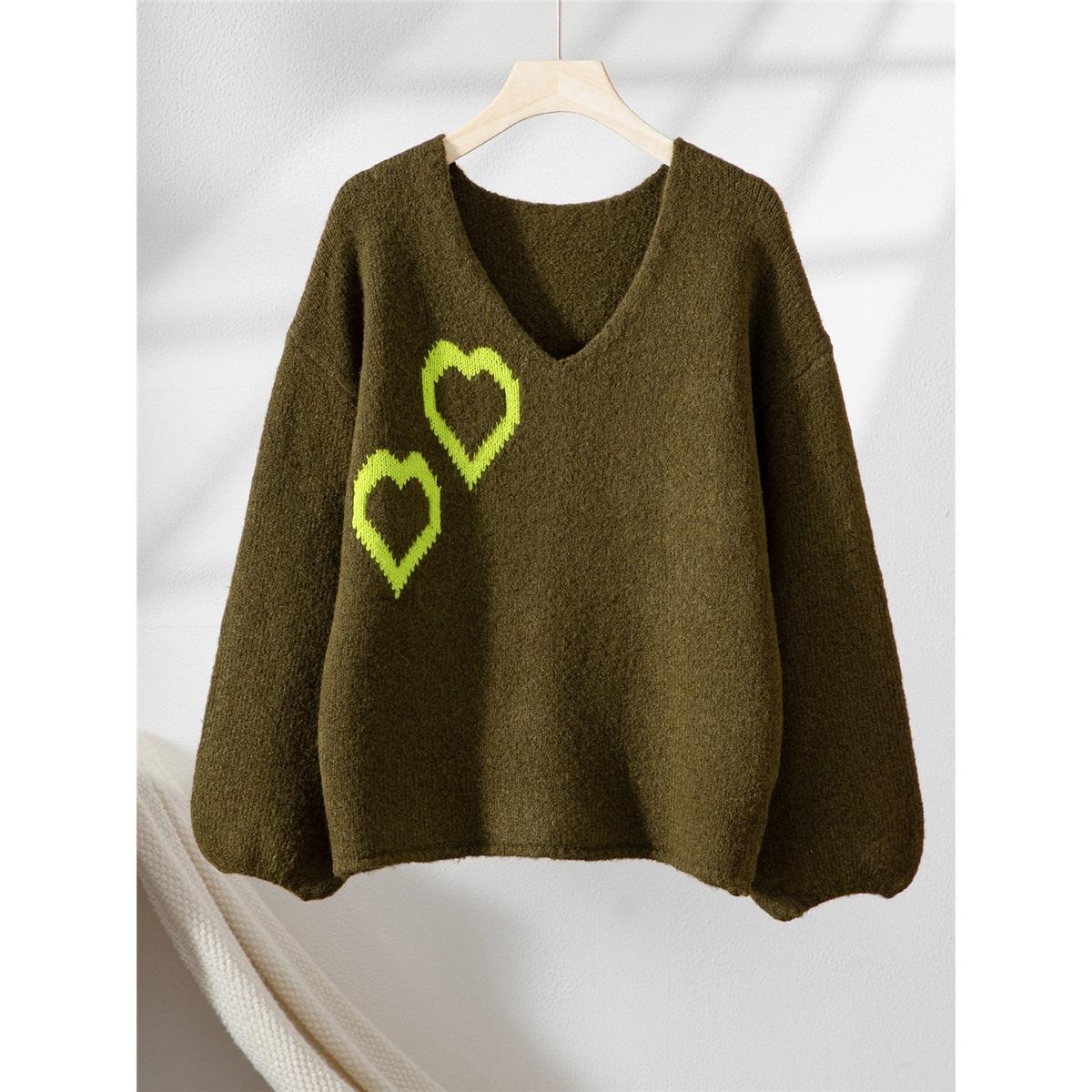 Осень и зима Новый свитер с V-образным вырезом с узором любви Женский повседневный свободный пуловер с длинным рукавом XL
Осень и зима Новый свитер с V-образным вырезом с узором любви Женский повседневный свободный пуловер с длинным рукавом XL