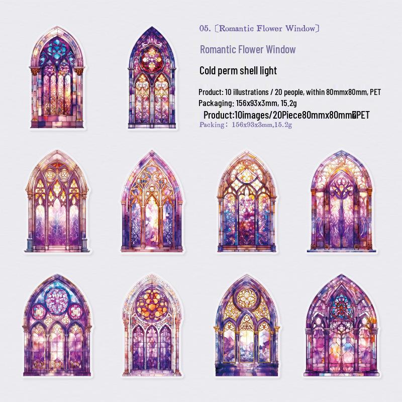 Yan Ji PET Cold Stamping Sticker Pack: Seven-Color Glazed Series, 20 Sheets, European Style Stained Glass Theme, 6 Styles Available.
Yan Ji PET Cold Stamping Sticker Pack: Seven-Color Glazed Series, 20 Sheets, European Style Stained Glass Theme, 6 Styles Available.