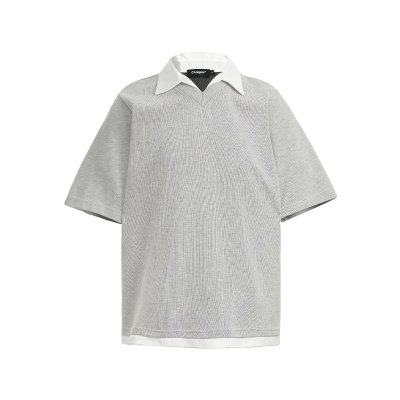 Layered Look with a Touch of Sophistication ~ American-Style Faux Two-Piece Short-Sleeve Polo Shirt for Commuting, Vintage Casual Half-Sleeve Top White Gray M
Layered Look with a Touch of Sophistication ~ American-Style Faux Two-Piece Short-Sleeve Polo Shirt for Commuting, Vintage Casual Half-Sleeve Top White Gray M