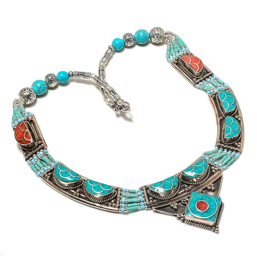 Natural Tibetan Turquoise, Coral 925 Sterling Silver Jewelry Necklace 18 o0D35
Natural Tibetan Turquoise, Coral 925 Sterling Silver Jewelry Necklace 18 o0D35