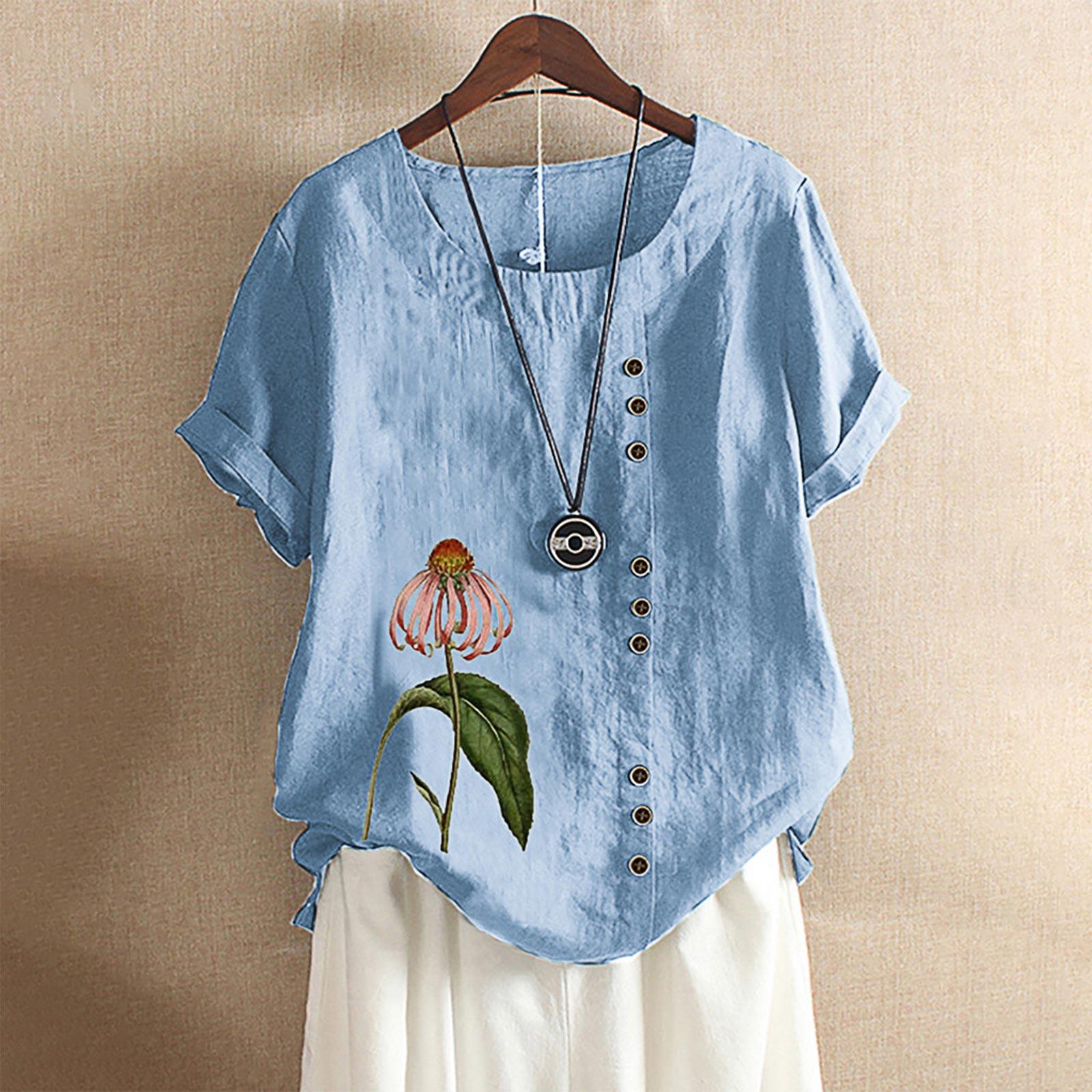 Women Short Sleeve Cotton Linen Button Print Blouse Top T-Shirt XXXL синий
Women Short Sleeve Cotton Linen Button Print Blouse Top T-Shirt XXXL синий