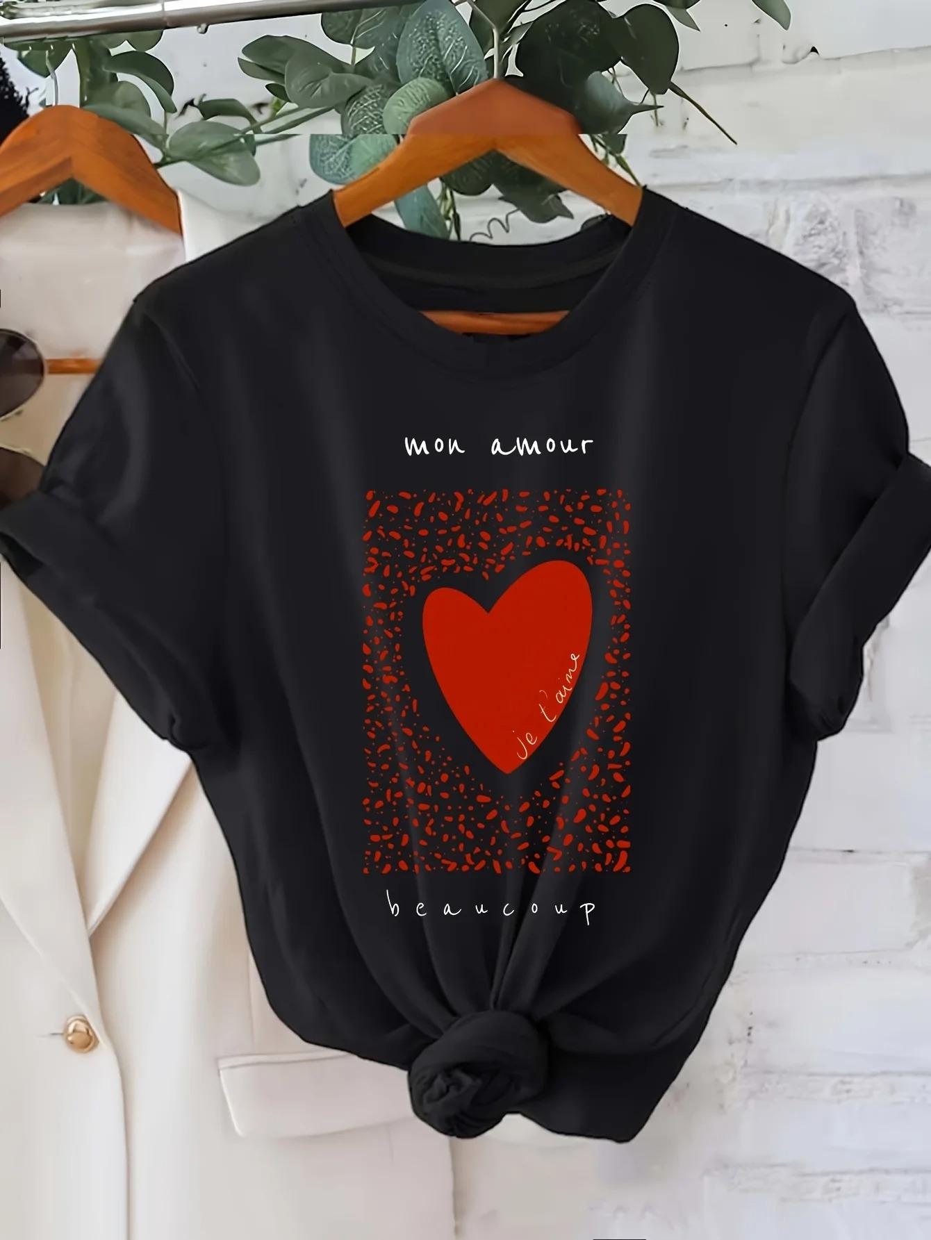 Red Heart Print Simple Tshirt Womens Casual Top Roundneck Shortsleeve Comfortable Tops Summer Commuter Womens Wear Tshirt S
Red Heart Print Simple Tshirt Womens Casual Top Roundneck Shortsleeve Comfortable Tops Summer Commuter Womens Wear Tshirt S