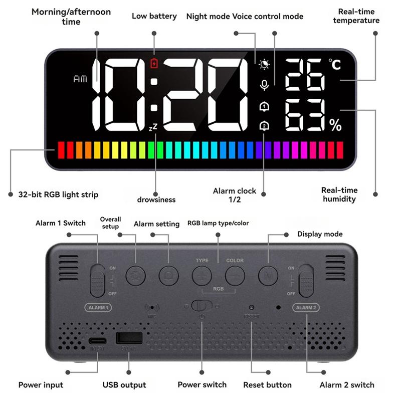 Promotion! LED Alarm Clock Spectrum Pickup Electronic Clock Temperature & Humidity & Snooze Function 12/24Hr Brightness
Promotion! LED Alarm Clock Spectrum Pickup Electronic Clock Temperature & Humidity & Snooze Function 12/24Hr Brightness