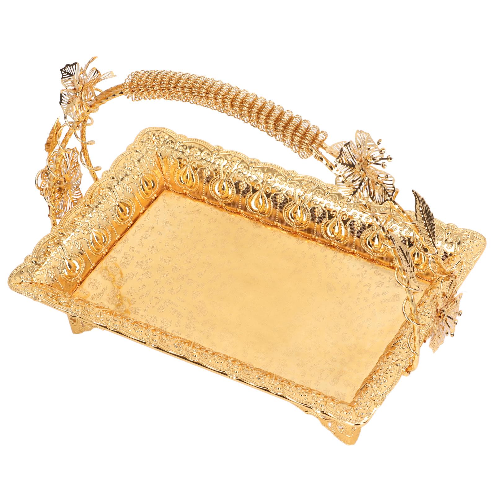 Поднос для кофе в винтажном стиле, золотистого цвета, прочный цинковый сплав, элегантный металлический поднос для дома