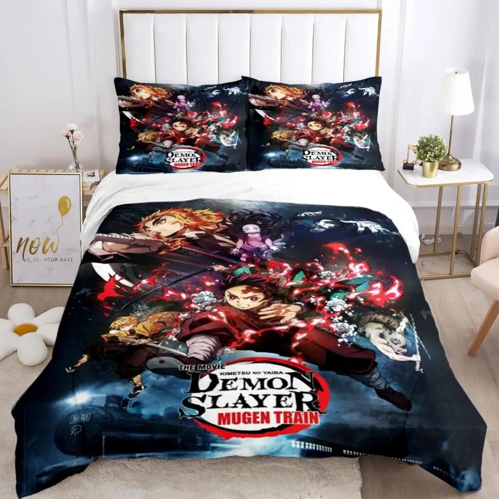 Комплект постельного белья из трех предметов с принтом «Убийца демонов», модный предмет для детей или взрослых, пододеяльники, наволочки, комплект постельного белья, подарок EU single(135x200cm)