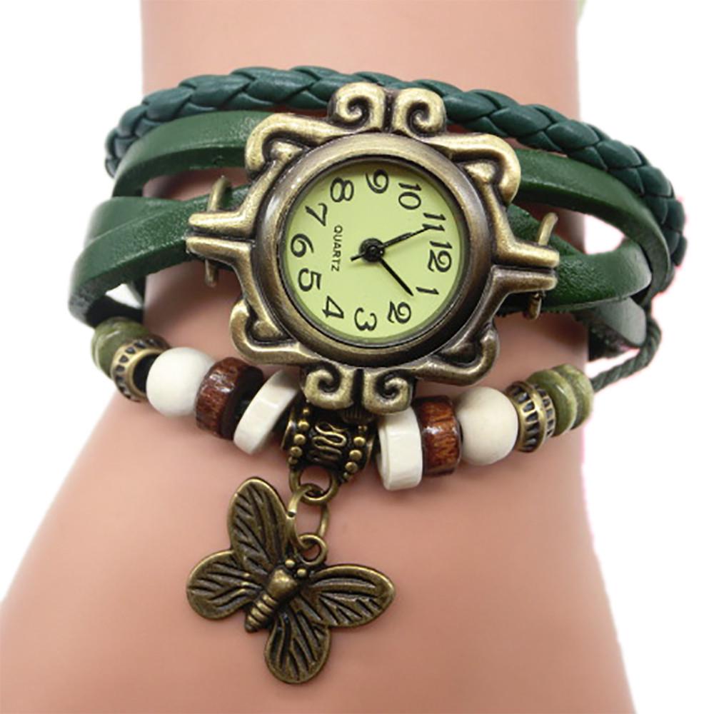Ретро плетение Wrap Леди Бусина Бабочка Мотаться Браслет Кварцевые наручные часы 
Ретро плетение Wrap Леди Бусина Бабочка Мотаться Браслет Кварцевые наручные часы