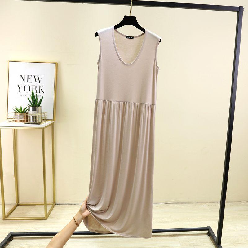Modal V-neck Vest Dress Women Summer Thin Sleeveless Long dress Plus size Loose Dress Solid Home Nightdress Beige White 2XL (65.00 kg-72.50 kg recommended
Modal V-neck Vest Dress Women Summer Thin Sleeveless Long dress Plus size Loose Dress Solid Home Nightdress Beige White 2XL (65.00 kg-72.50 kg recommended