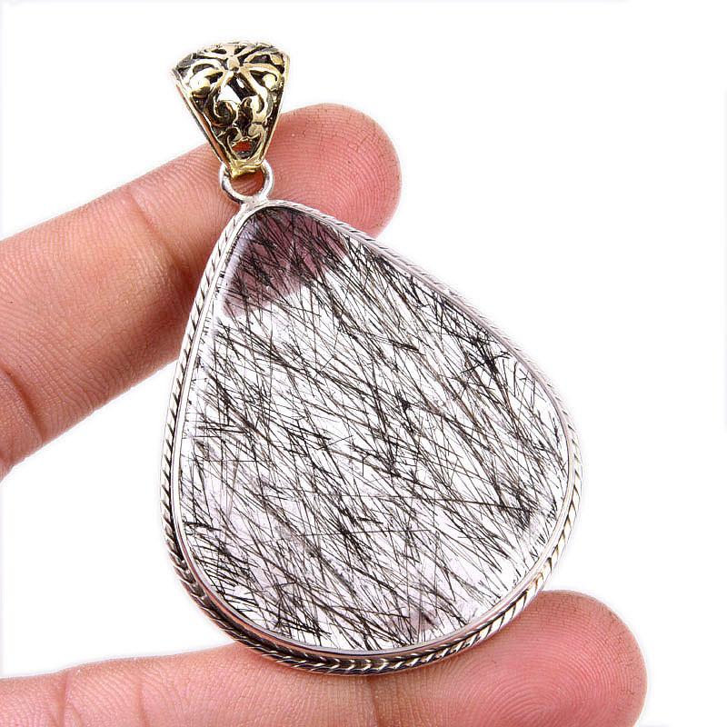 Natural Black Rutile Gemstone Handmade 925 Solid Sterling Silver Pendant 2 w8P55
Natural Black Rutile Gemstone Handmade 925 Solid Sterling Silver Pendant 2 w8P55