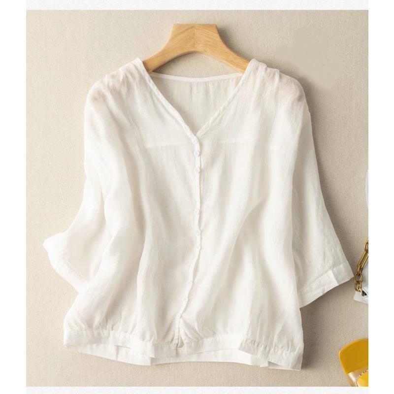 Women Summer New Retro Literary Style Linen Blend V Neck Half Sleeve Casual Simple Blouse M білий
Women Summer New Retro Literary Style Linen Blend V Neck Half Sleeve Casual Simple Blouse M білий