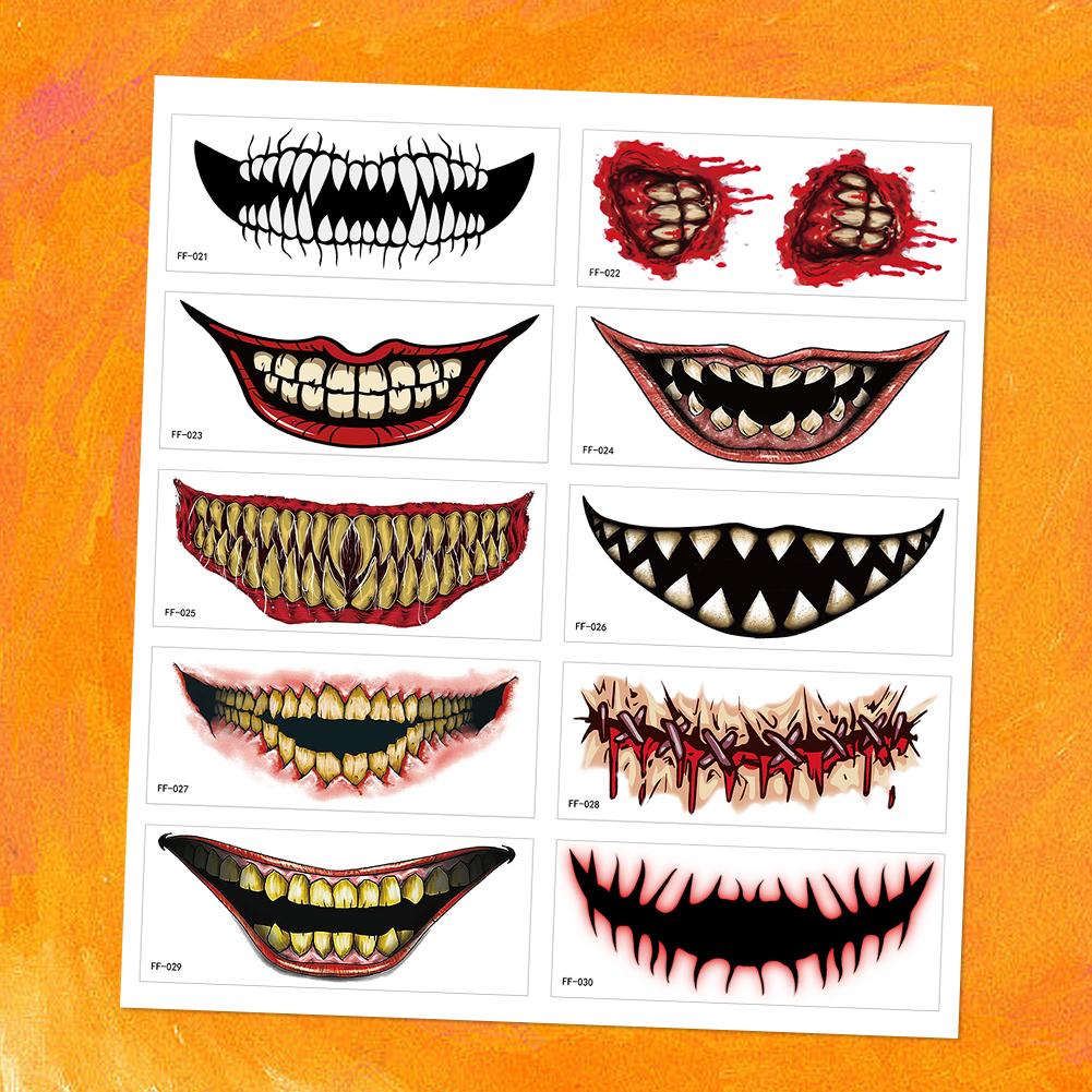 10Pcs Fake Tattoo Sticker Waterproof Halloween Prank Makeup Temporary Tattoo Removable Big Mouth for Cosplay Party CHINA
10Pcs Fake Tattoo Sticker Waterproof Halloween Prank Makeup Temporary Tattoo Removable Big Mouth for Cosplay Party CHINA