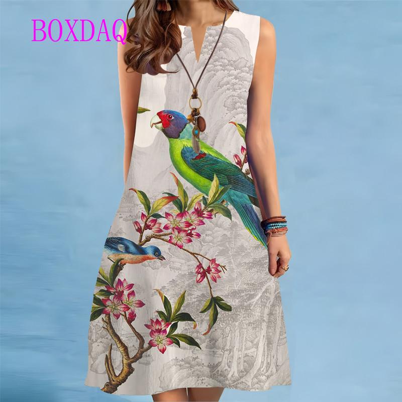 Summer Beach Dress For Women Casual Sexy Sleeveless V-neck Loose Mini Dress Elegant Peacock Bird Print Short Dress Vestidos 5XL
Summer Beach Dress For Women Casual Sexy Sleeveless V-neck Loose Mini Dress Elegant Peacock Bird Print Short Dress Vestidos 5XL