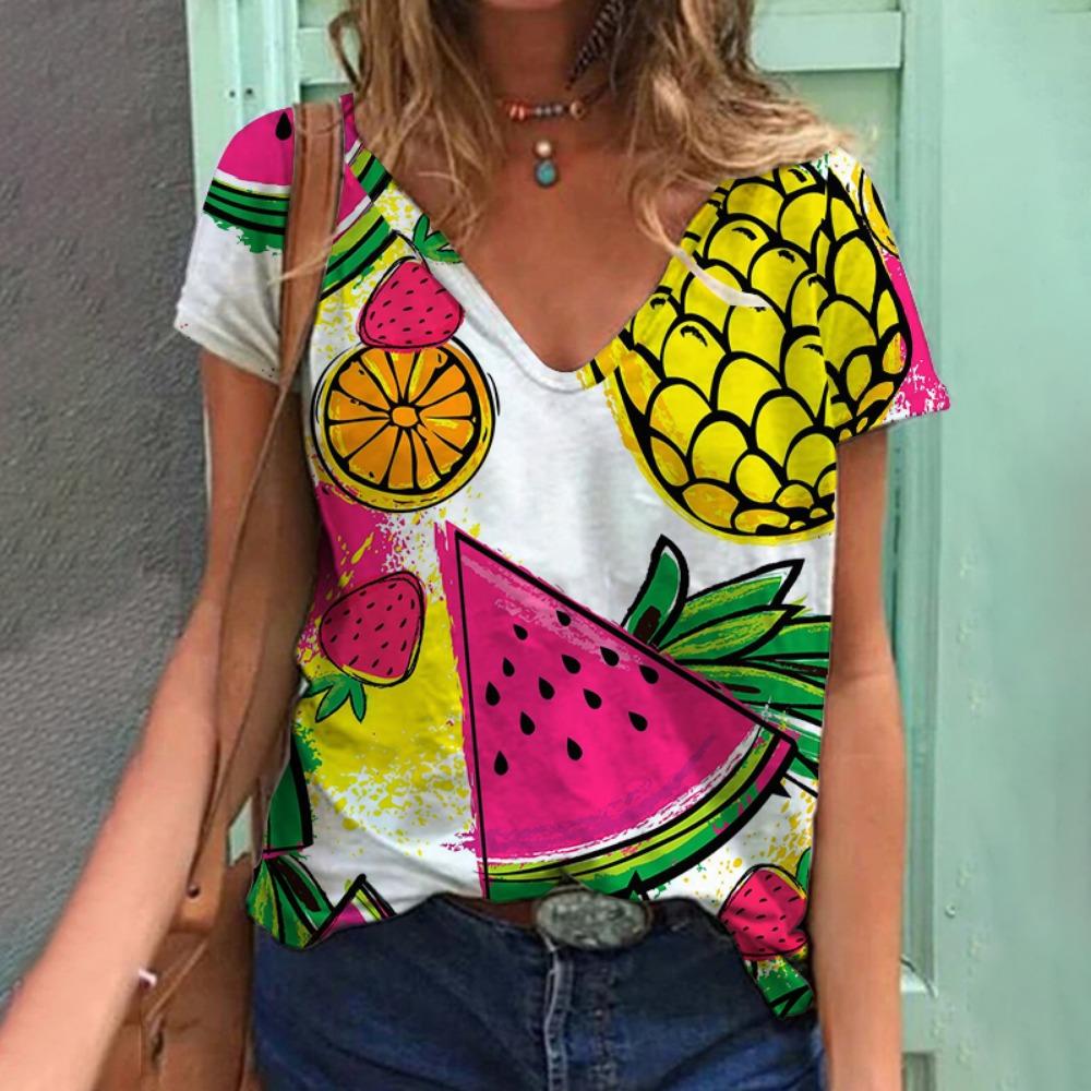 Футболка с 3D-принтом тропических растений и фруктов, летняя женская футболка с V-образным вырезом, уличная женская одежда 5XL
Футболка с 3D-принтом тропических растений и фруктов, летняя женская футболка с V-образным вырезом, уличная женская одежда 5XL