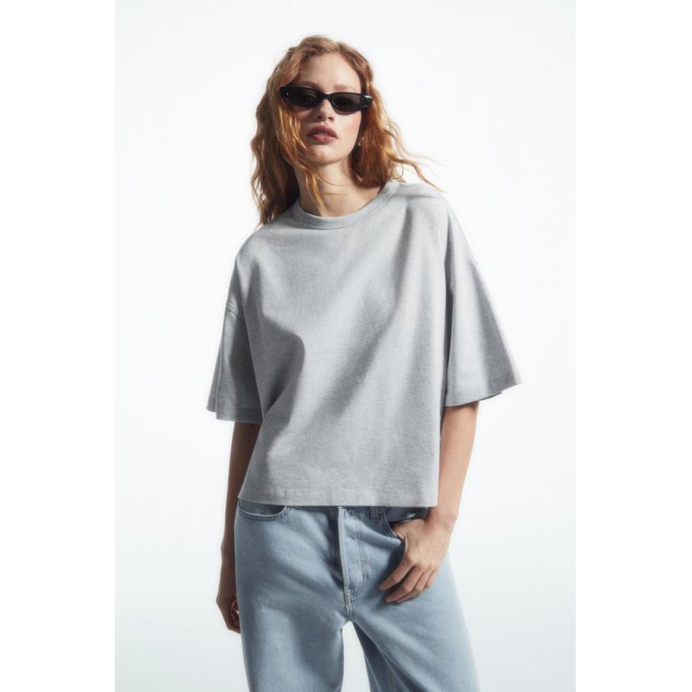 Футболка COS Japan свободного кроя с закругленным краем grey melange/XS