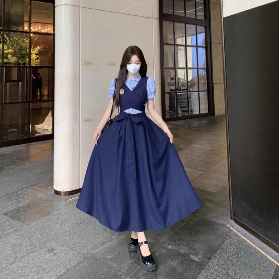 British College Style 2026 Summer Patchwork Waist-Cinched Polo Collar Long Dress for Women 4XL синій
British College Style 2026 Summer Patchwork Waist-Cinched Polo Collar Long Dress for Women 4XL синій