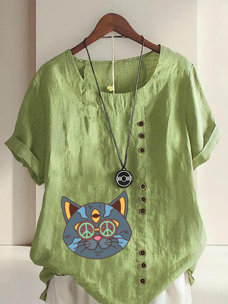 Women s Fashion Cat Print Round Neck Short Sleeve T-shirt Summer Casual Cotton Linen Graphic Shirt Leisure Loose Blouse Tops 5XL зелений
Women s Fashion Cat Print Round Neck Short Sleeve T-shirt Summer Casual Cotton Linen Graphic Shirt Leisure Loose Blouse Tops 5XL зелений