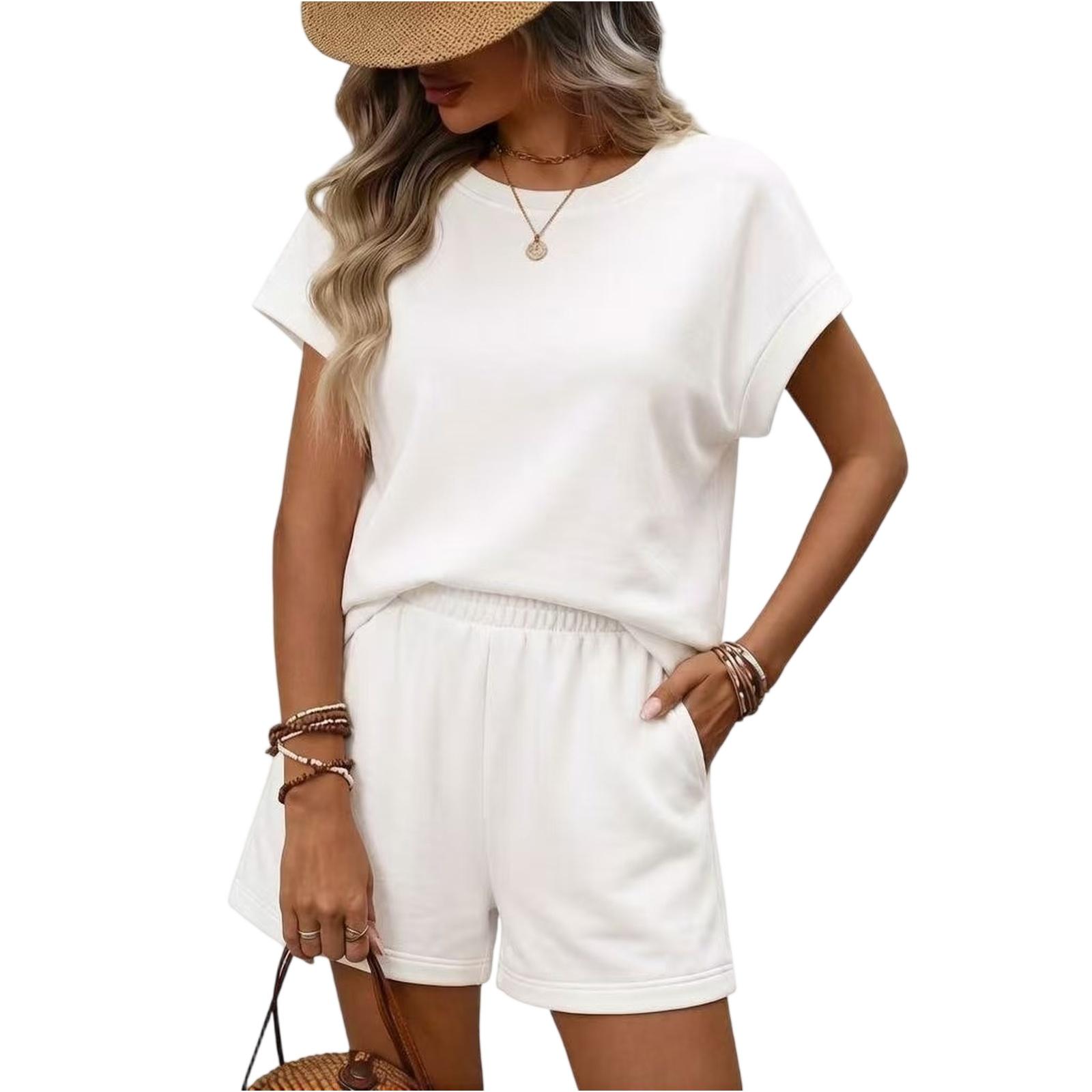 Women Casual Loose Fit Short Sleeve Top and Elastic Waistband Shorts Set Summer Two Piece Lounge Outfit Soft Fabric L білий
Women Casual Loose Fit Short Sleeve Top and Elastic Waistband Shorts Set Summer Two Piece Lounge Outfit Soft Fabric L білий