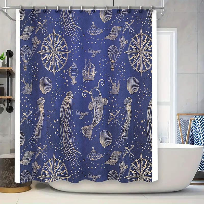 Ocean Nautical Shower Curtain Vintage Sea Life Decor Bathroom Set Waterproof Coastal Blue W60H190(CM)-1 Pcs
Ocean Nautical Shower Curtain Vintage Sea Life Decor Bathroom Set Waterproof Coastal Blue W60H190(CM)-1 Pcs