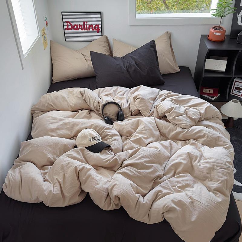 Комплект постельного белья из стираного однотонного материала, простыня, наволочка, пододеяльник, комплект из четырех предметов, комплект из трех предметов. 1.8m bed