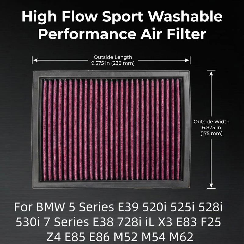 For BMW 5 Series E39 520i 525i 528i 530i 7 Series E38 728i iL X3 E83 F25 Z4 E85 E86 M52 M54 M62 High Flow Sport Air Filter
For BMW 5 Series E39 520i 525i 528i 530i 7 Series E38 728i iL X3 E83 F25 Z4 E85 E86 M52 M54 M62 High Flow Sport Air Filter