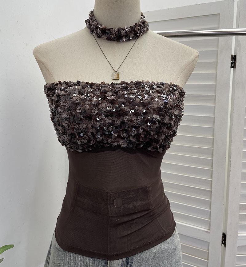 Sexy Sequin Patchwork Mesh Bandeau Top with Chest Pads & Anti-slip Halter Neck One Size кавовий
Sexy Sequin Patchwork Mesh Bandeau Top with Chest Pads & Anti-slip Halter Neck One Size кавовий