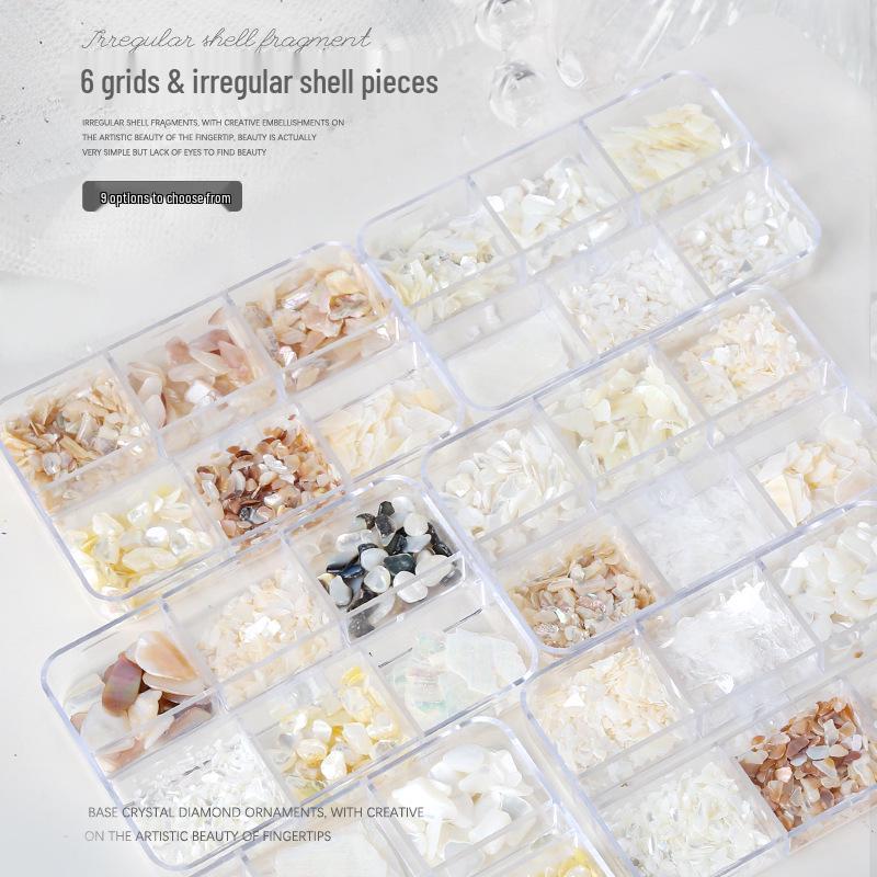 Abalone Shell Iridescent Nail Art: 6-Compartment Box of Irregular Crushed Stone Fragments & Patches
Abalone Shell Iridescent Nail Art: 6-Compartment Box of Irregular Crushed Stone Fragments & Patches